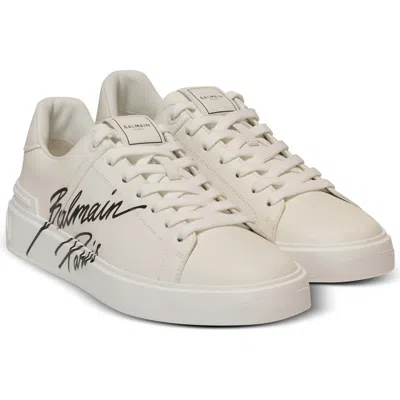 Balmain Low-top Court Sneakers In Smooth Leather In White
