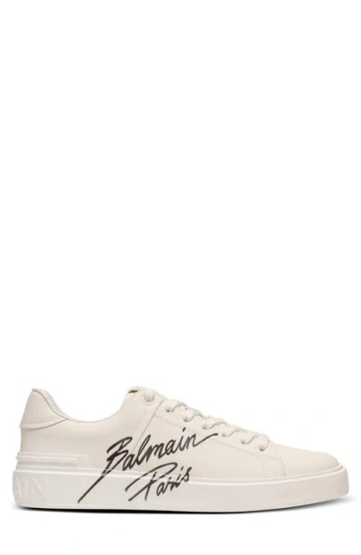 Balmain Low-top Court Sneakers In Smooth Leather In White