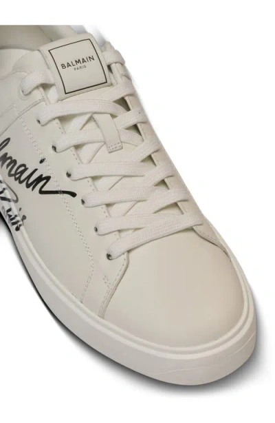 Balmain Low-top Court Sneakers In Smooth Leather In White