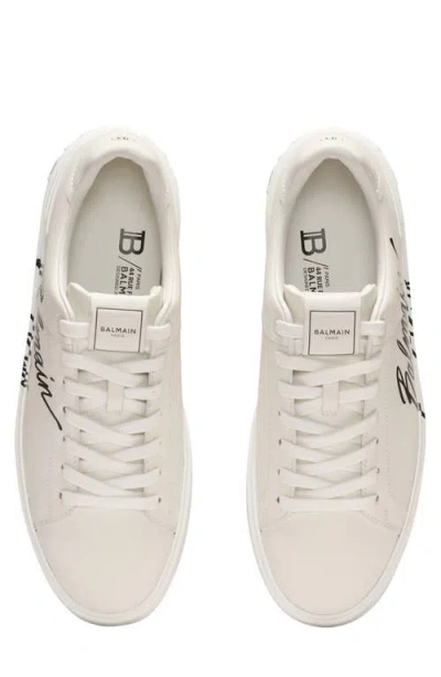 Balmain Low-top Court Sneakers In Smooth Leather In White