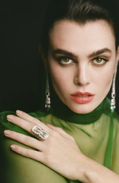 Mindi Mond Filigree Diamond & Emerald Dinner Ring In Platinum/diamond/emerald