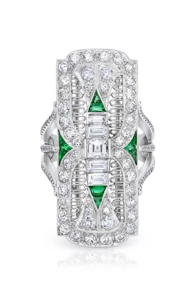 Mindi Mond Filigree Diamond & Emerald Dinner Ring In Platinum/diamond/emerald
