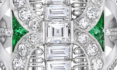 Mindi Mond Filigree Diamond & Emerald Dinner Ring In Platinum/diamond/emerald