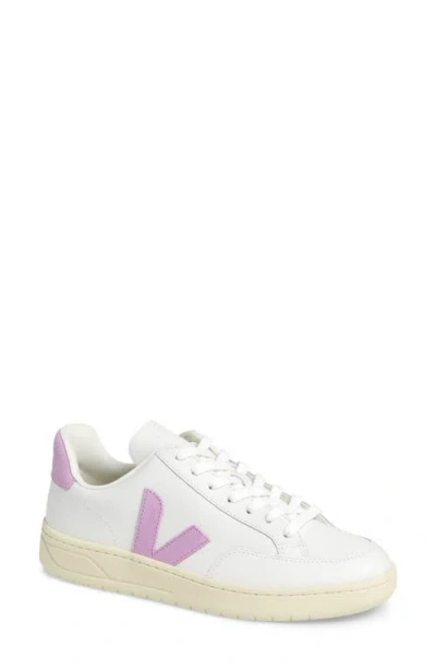 Veja V-12 Leather Sneakers White And Orchid Color In White