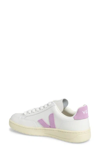 Veja V-12 Leather Sneakers White And Orchid Color In White