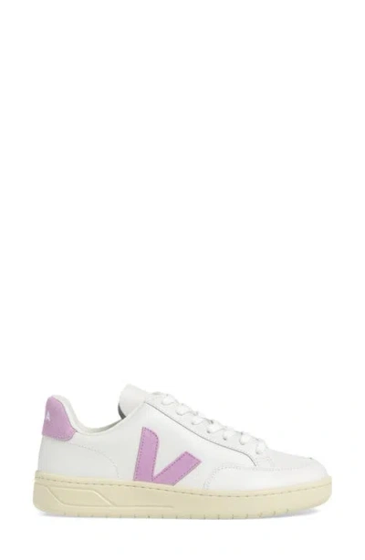 Veja V-12 Leather Sneakers White And Orchid Color In White
