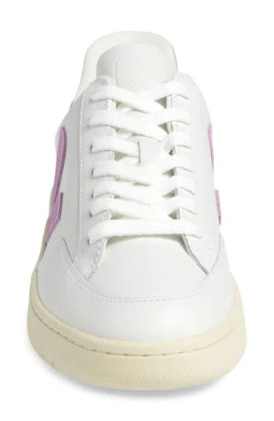 Veja V-12 Leather Sneakers White And Orchid Color In White