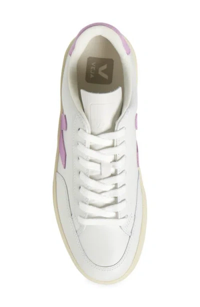 Veja V-12 Leather Sneakers White And Orchid Color In White