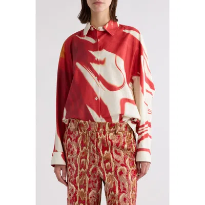 Dries Van Noten Casio Print Oversize Cotton Poplin Button-up Shirt In Red