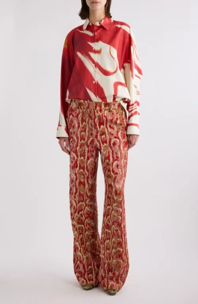 Dries Van Noten Casio Print Oversize Cotton Poplin Button-up Shirt In Red