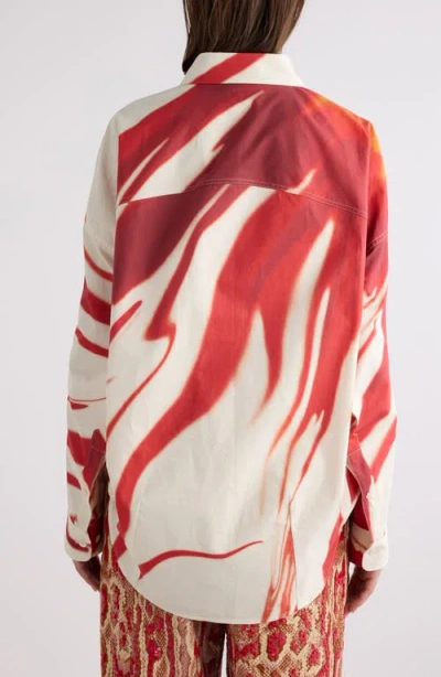 Dries Van Noten Casio Print Oversize Cotton Poplin Button-up Shirt In Red