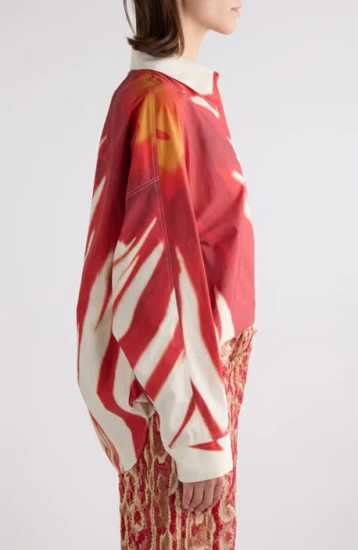 Dries Van Noten Casio Print Oversize Cotton Poplin Button-up Shirt In Red