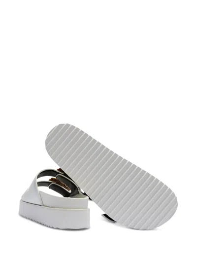 Versace Jeans Couture White Baroque Buckle Arizona Flat Sandals In White