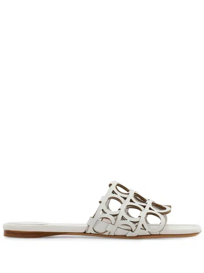 Ferragamo Gancini Pattern Sandals In White