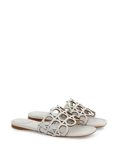 Ferragamo Gancini Pattern Sandals In White