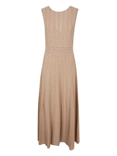 D Exterior D. Exterior V-neck Blush Beige Evening Dress In Neutral