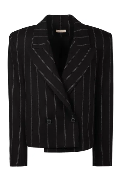 The Mannei Bert Striped Double Breasted Blazer In Black