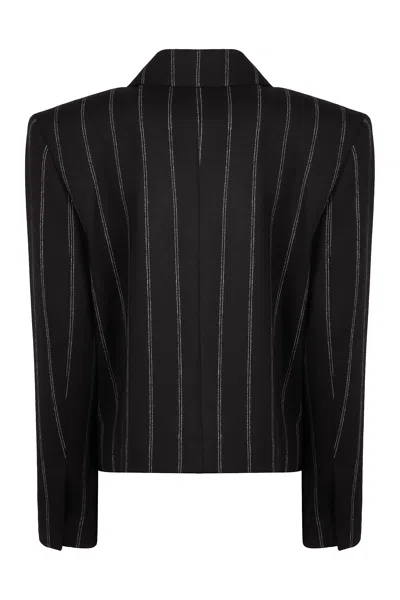 The Mannei Bert Striped Double Breasted Blazer In Black