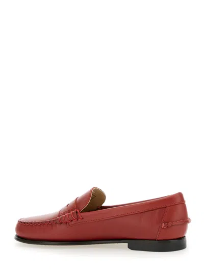 Sebago White Leather Danielle Pop Loafers In Red