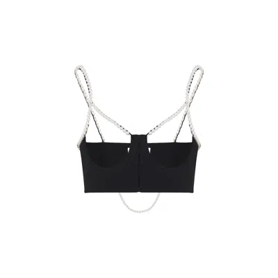 Moschino Stretch Poplin Crop Top With Pearls In Fantasia Nero