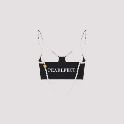 Moschino Stretch Poplin Crop Top With Pearls In Fantasia Nero