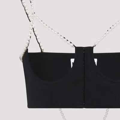 Moschino Stretch Poplin Crop Top With Pearls In Fantasia Nero