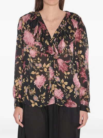 Chloé V-neck Ruffled Blouse In Silk Charmeuse In Black
