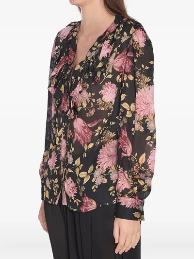 Chloé V-neck Ruffled Blouse In Silk Charmeuse In Black
