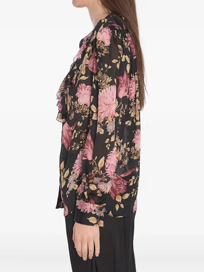 Chloé V-neck Ruffled Blouse In Silk Charmeuse In Black