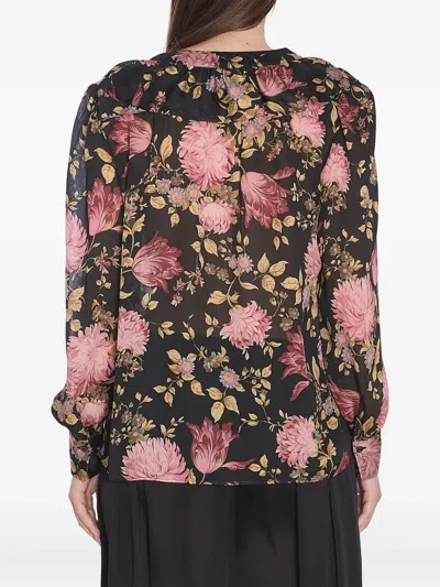 Chloé V-neck Ruffled Blouse In Silk Charmeuse In Black