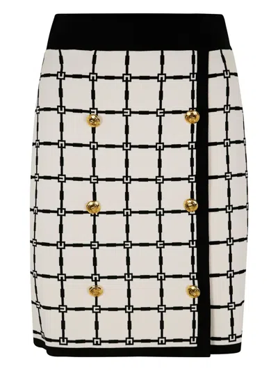 Elisabetta Franchi Grid-patterned Buttoned Mini Skirt In White