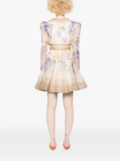 Zimmermann Dawning Plunge Printed Minidress In Purple