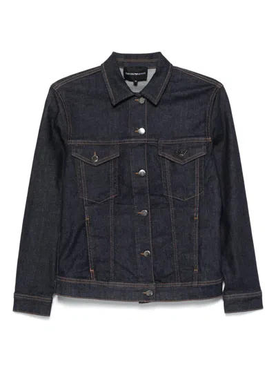 Emporio Armani Cotton Denim Jacket With Buttoned Cuffs In Blue