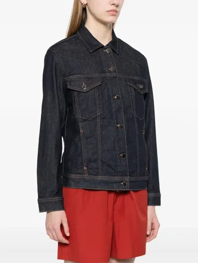Emporio Armani Cotton Denim Jacket With Buttoned Cuffs In Blue