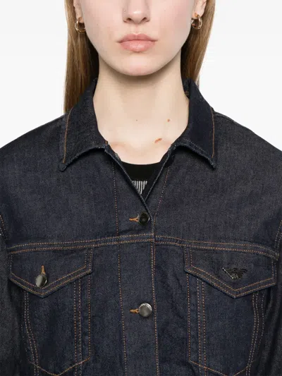 Emporio Armani Cotton Denim Jacket With Buttoned Cuffs In Blue
