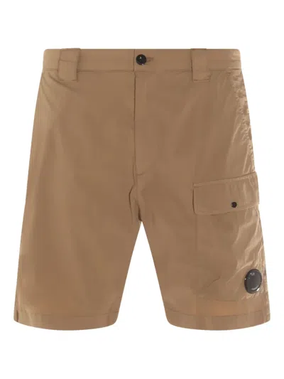 C.p. Company Mid-thigh Length Relaxed Fit Shorts With Functional Pockets In Brown