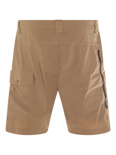 C.p. Company Mid-thigh Length Relaxed Fit Shorts With Functional Pockets In Brown