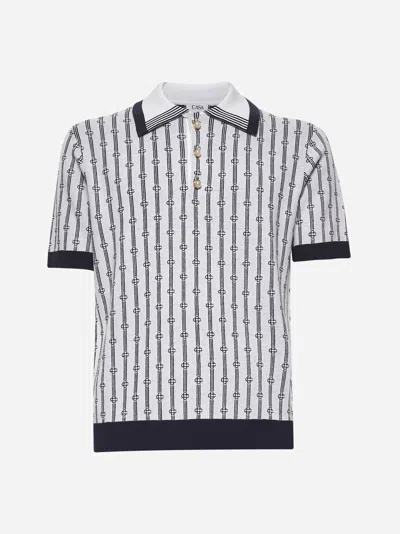 Casablanca White Polo With Classic Collar And All-over Logo Motif In Cotton Man