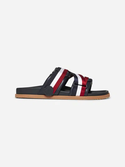 Moncler Blue Leather Mon Summer Sliders In Multi
