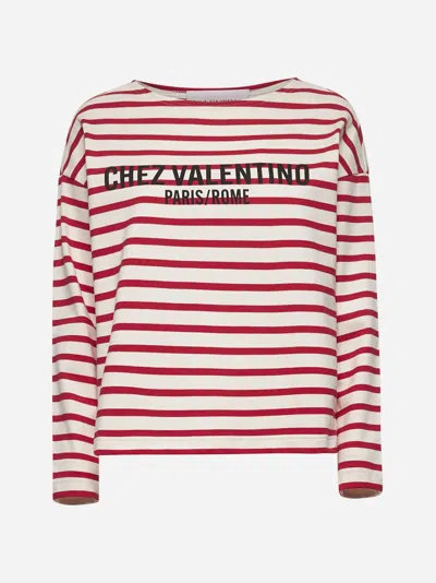 Valentino Womens Avorio Rosso Striped Brand-print Cotton-jersey T-shirt