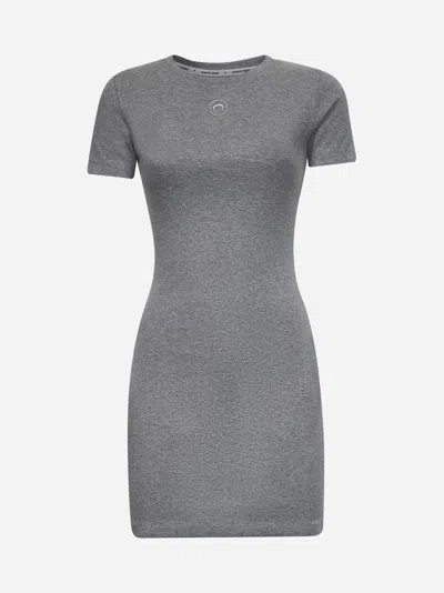 Marine Serre Women Grey Ribbed Jersey Moon Logo Mini Dress In Gray