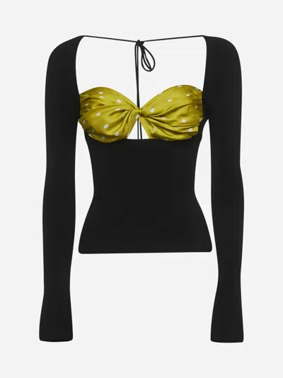 Marine Serre Black Draped Top With Silk Insert
