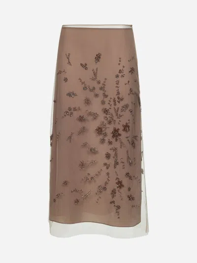 Fendi Embroidered Tulle Maxi Skirt With Sheer Overlay