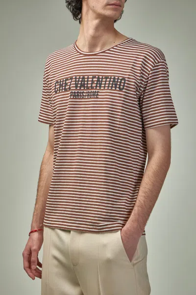 Valentino Striped Cotton T-shirt With Chez Print In There Is No Color Specification For This Product.