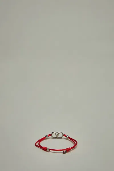 Valentino V-logo Signature Cotton Bracelet Red, Silver In There Is No Color Specification For This Product.