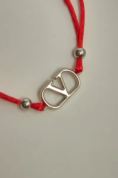 Valentino V-logo Signature Cotton Bracelet Red, Silver In There Is No Color Specification For This Product.