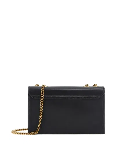 Roberto Cavalli Black Leather Shoulder Bag With Gold Emblem In Purple