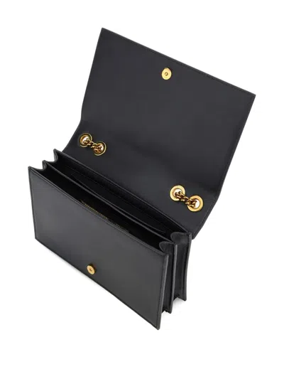 Roberto Cavalli Black Leather Shoulder Bag With Gold Emblem In Purple