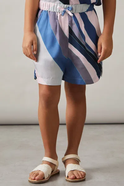 Reiss Blue Print Printed Drawstring-waist Shorts In Blue Print