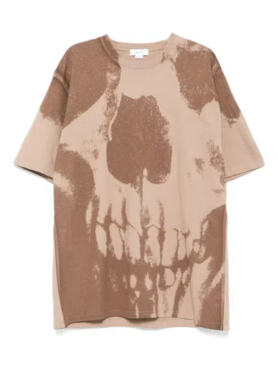 Alexander Mcqueen Men's Large Skull-print T-shirt In 褐色